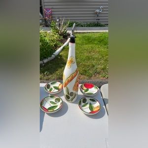 The Pampered Chef Oil Dipping Set Bottle with Pour Spout & 4 Bowls